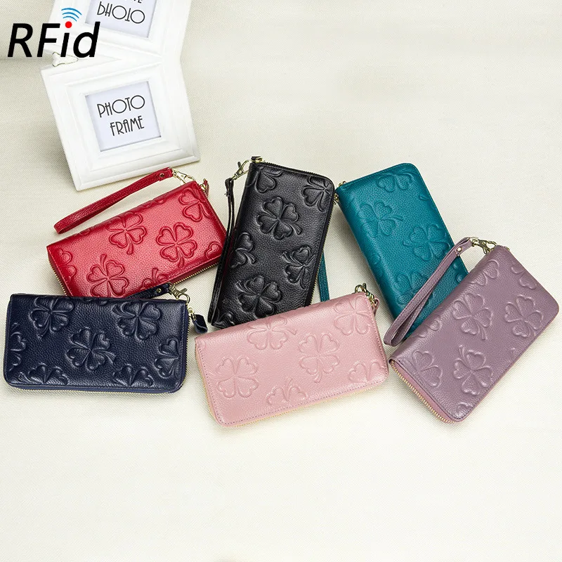 Женский кошелек для мобильного телефона Rfid длинный кожаный на молнии новый