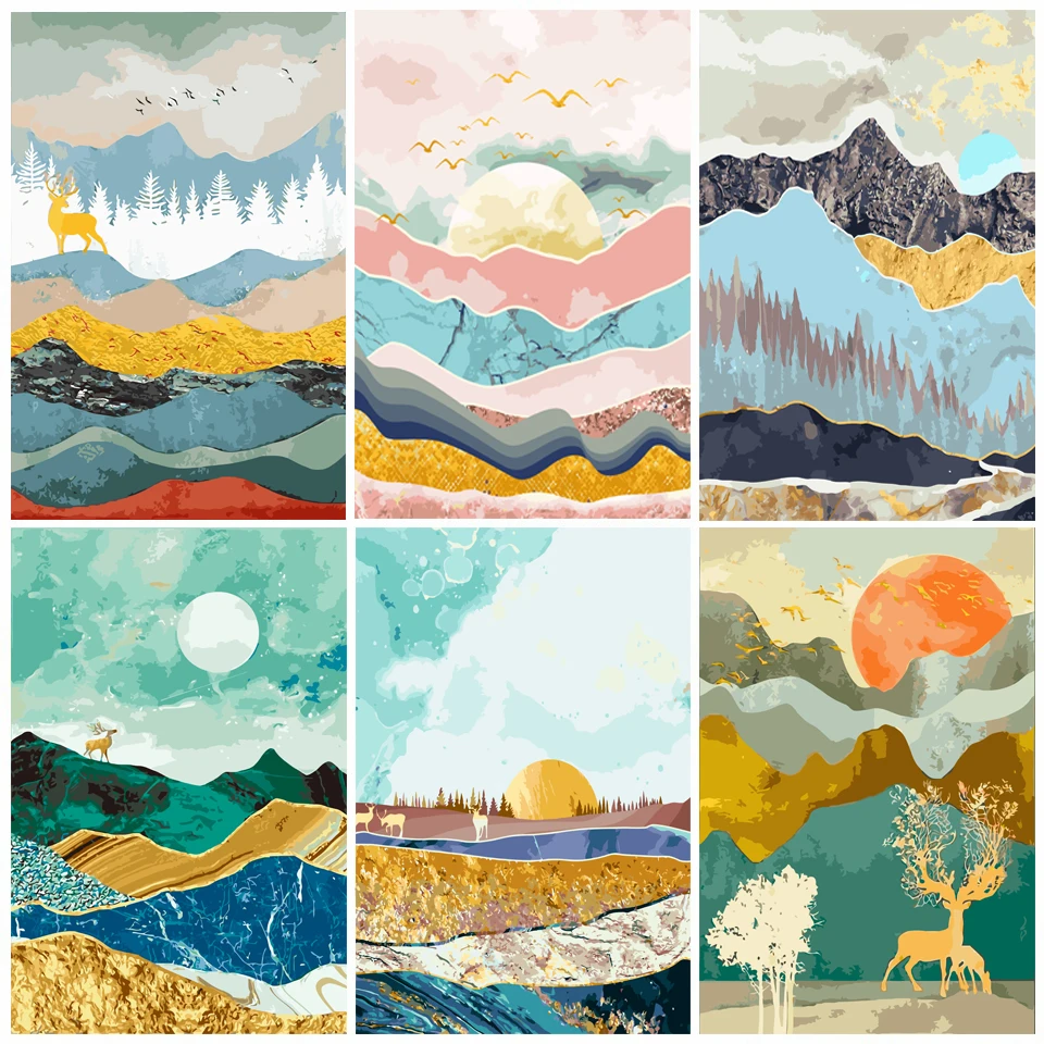 

DIY Oil Painting By Numbers 40x50cm Mountain Coloring By Numbers Sunrise Landscape Paint Canvas Picture Hand Painted