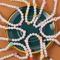 2021clay smiley face sweet colorful little daisy acrylic flowers boho beaded clavicle necklaces for women girls jewelry