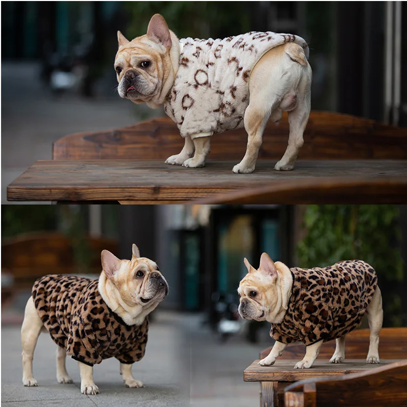 

Роскошный Английский бульдог DUOMASUMI, зимний Леопардовый принт, французский бульдог, мопс, дизайнерская одежда для средней собаки