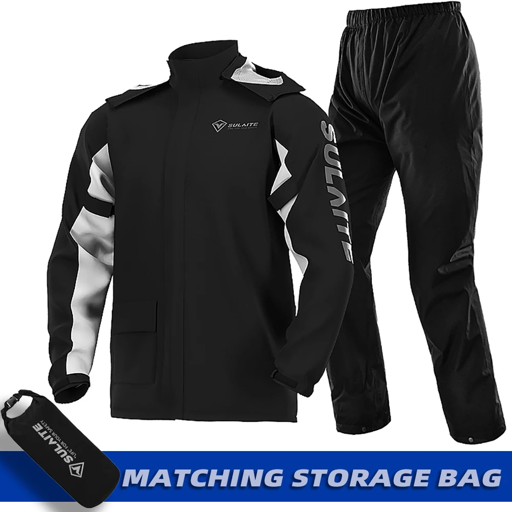 

Split Motorcycle Rain Suit Breathable Waterproof Durable Rain Coat Pockets Reflective Rainwear Detachable Hat Fishing Climbing