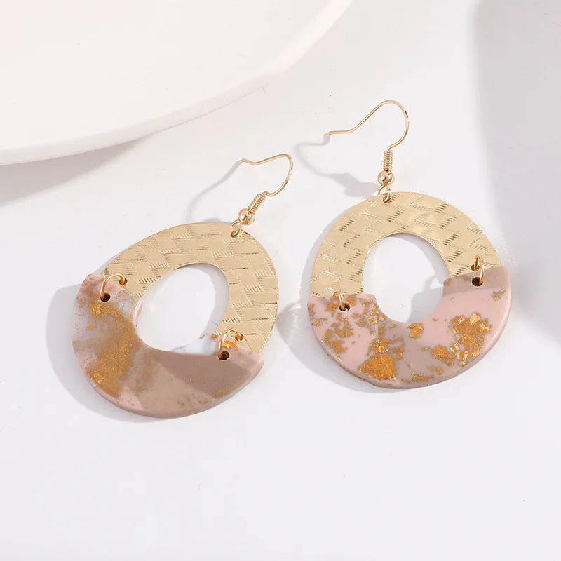 Полукруглые Лоскутные серьги ручной работы из полимерной глины золотого цвета с