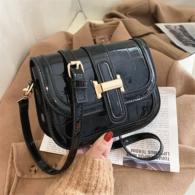 

Female Crocodile Pattern Vintage Pu Leather Flap Shoulder Bags Solid Color Designer Handbags for Women Trendy Wild Messenger Bag