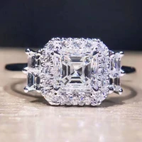 elegant dazzling big square cubic zircon crystal ladies ring silver color aaa rhinestone for women wedding party jewelry