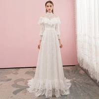 victorian lace long sleeve bridal gown with train high neck vintage glamour wedding dress custom made real photos 2020 new 3007