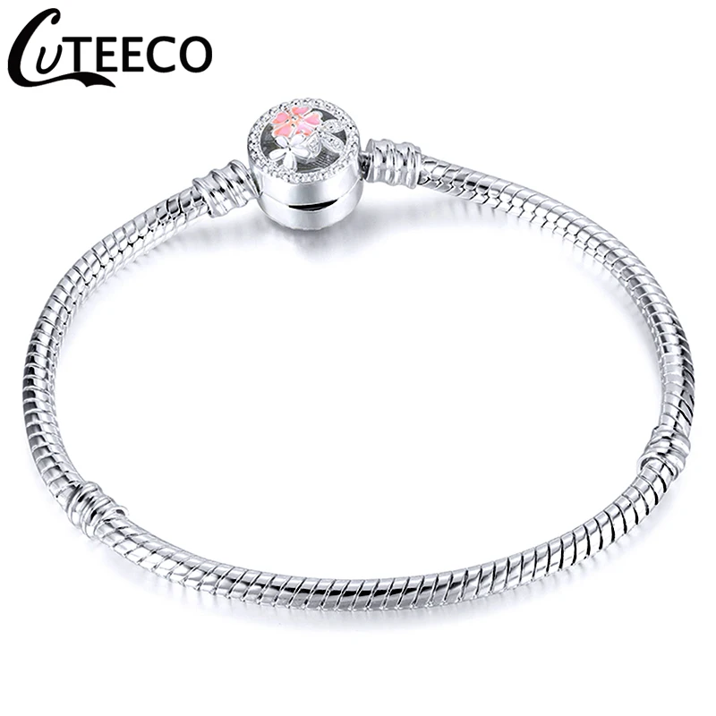 CUTEECO, высокое качество, серебряный, розовый, золотой цвет, очаровательный браслет, европейская модная цепочка-змейка, браслет в виде сердца для женщин, ювелирное изделие