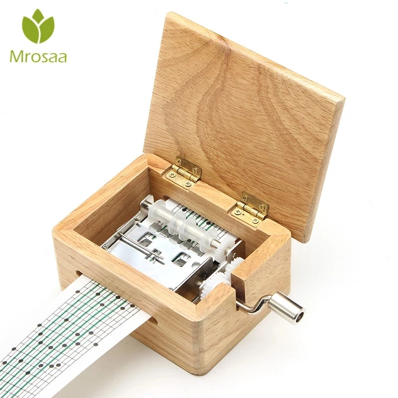 

15 Tone DIY Hand-cranked Music Box Wooden Box With Hole Puncher And 10pcs Paper Tapes Music Movements Box Paper Strip Home Decor