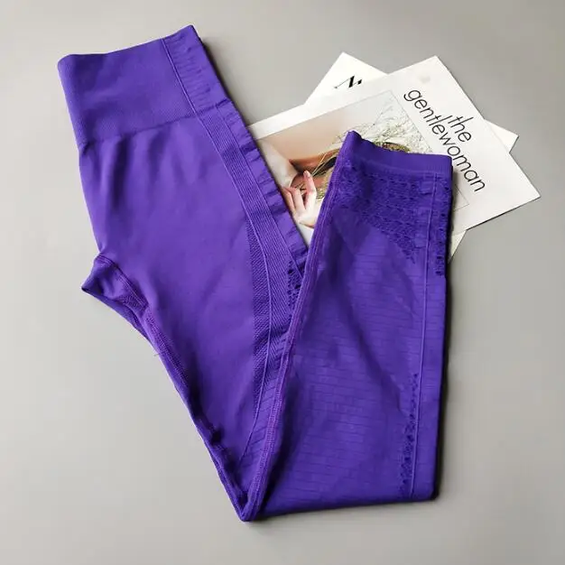 Purple leggins A 3 стиля, женские сетчатые Бесшовные Леггинсы для йоги, уплотненные обтягивающие штаны с высокой талией, спортивные штаны для бега, фитнеса, тренировки, штаны - Цвет: Purple leggins A