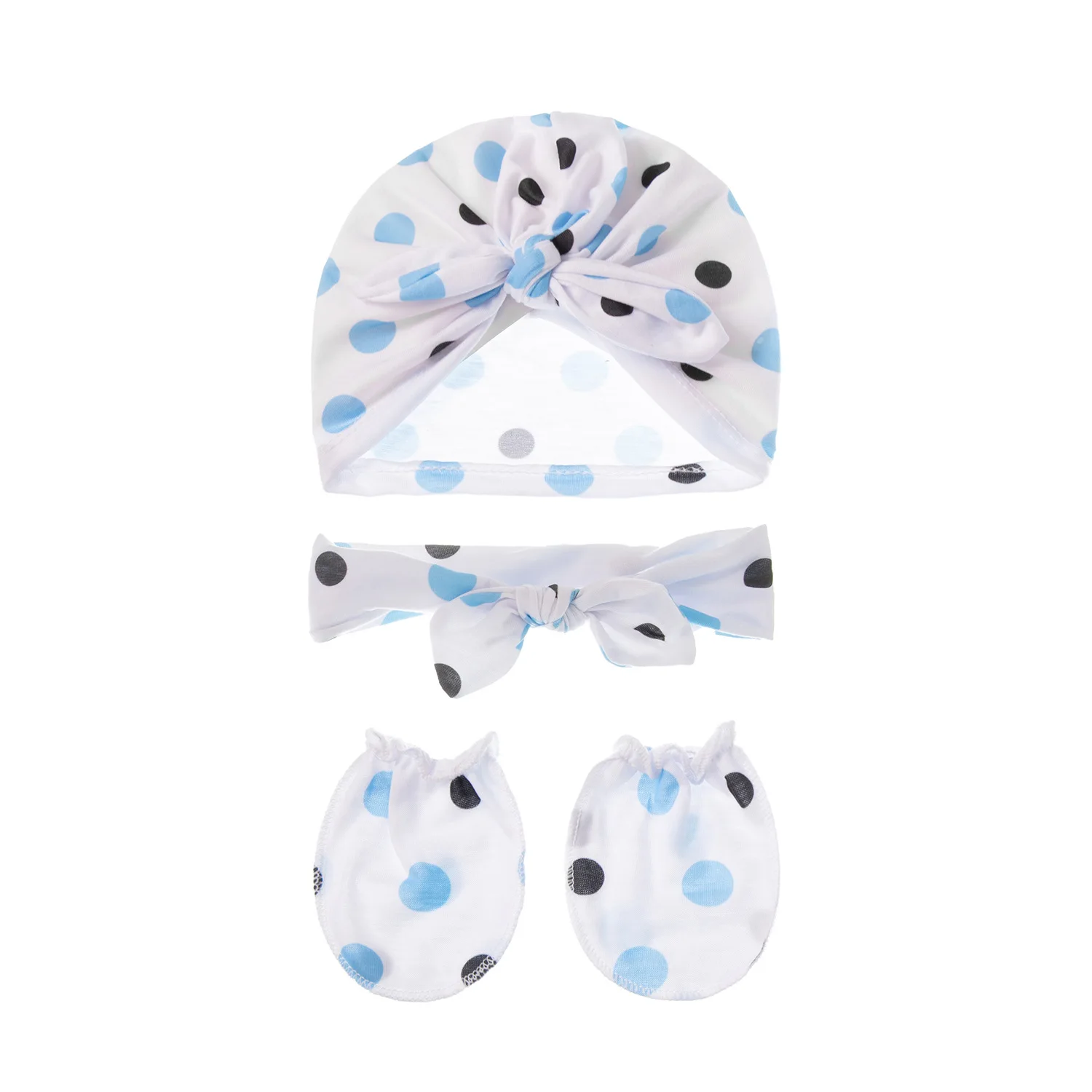

3 Piece Hot-Selling Baby Headdress Boys And Girls Fashion Print Striped Cartoon Bow Hat Turban Gloves Headband Photography Suit