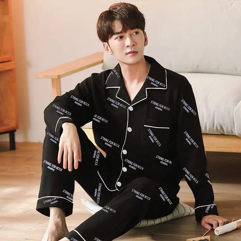 

Plus Size Men's Pajamas Cotton Sleepwear Letter Black Lounge Wear PJS Set Pijama Hombre Home Clothes Cotton Pyjama Homme 5xl