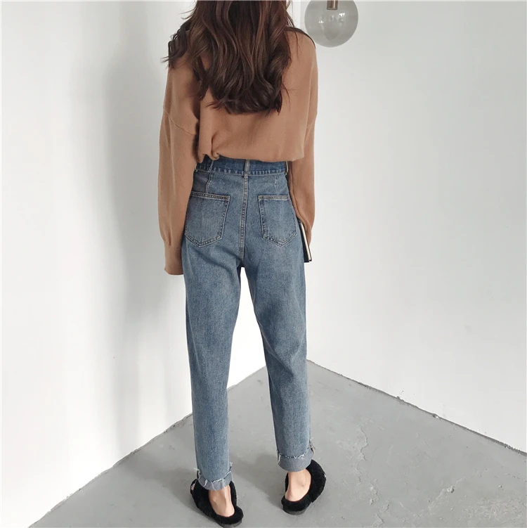 Джинсовые брюки для женщин с высокой талией шаровары джинсы длиной до щиколотки