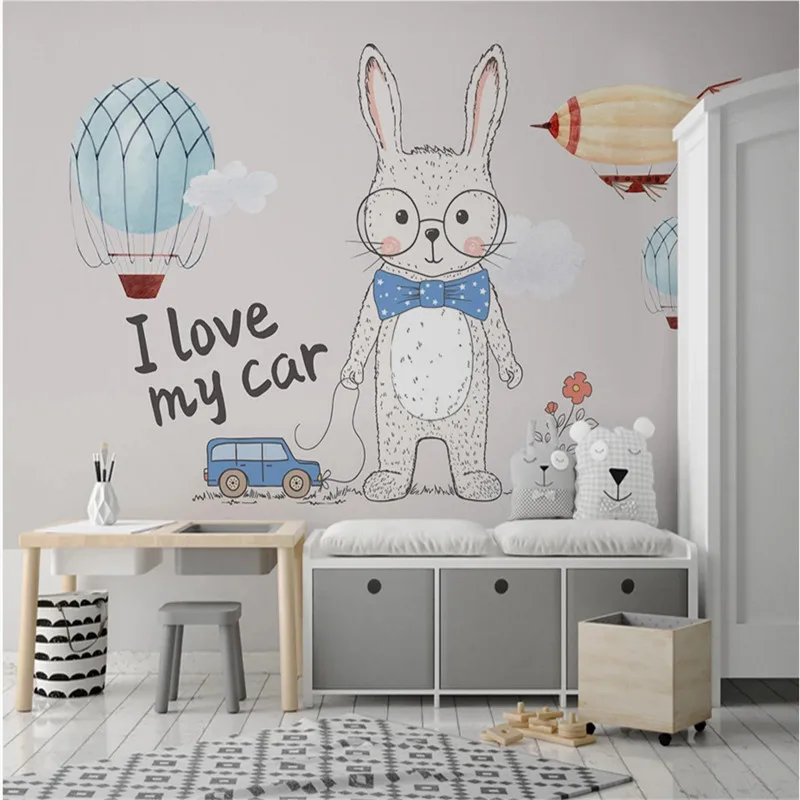 Скандинавский минималистичный раскрашенный вручную мультфильм кролик детская