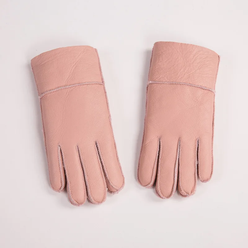 pink Зимние перчатки, детские перчатки с натуральным мехом для детей, толстые кожаные перчатки с кроличьим мехом, шерсть, Детские российские теплые перчатки с пятью пальцами - Цвет: pink