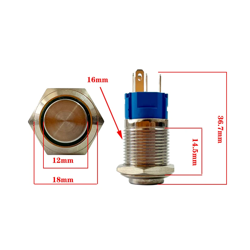 Светодиодная металлическая кнопка с подсветильник кой 16 мм водонепроницаемая