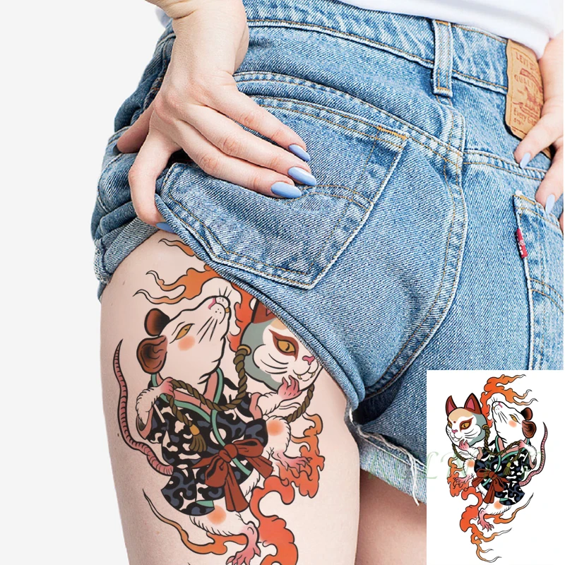Waterproof Temporary Tattoo Sticker Cartoon Mouse Cat Japanese Style Element Fake Tatto Flash Tatoo Arm Art for Men Women | Красота и