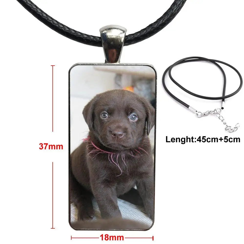 

Black Labrador Puppies Dog For Women Girl Gift Glass Cabochon Jewelry Steel Color With Long Pendant Choker Rectangle Necklace
