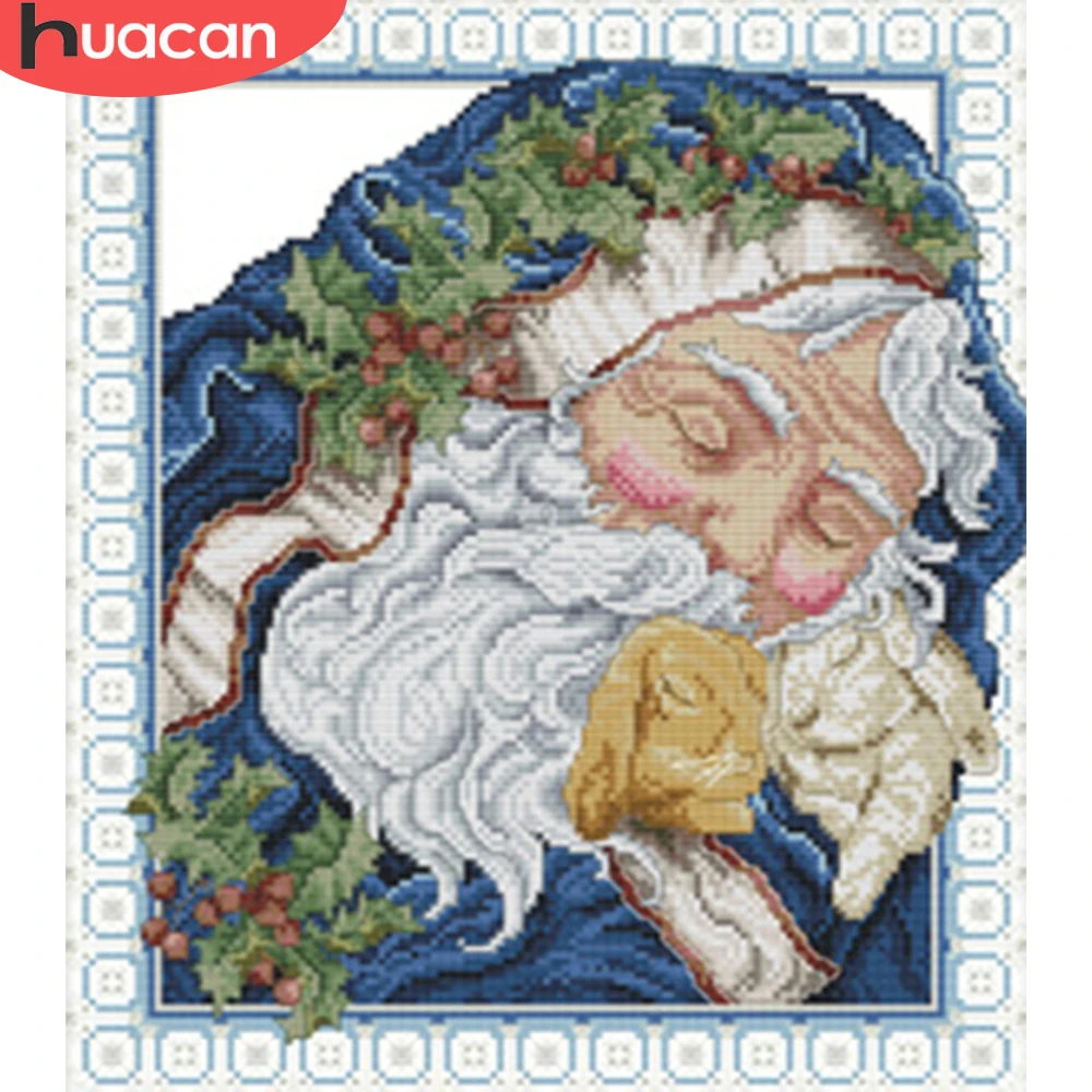 

HUACAN Embroidery Cross Stitch Santa Claus Colorful Kits White Canvas Home Decoration Needlework Sets 14CT DIY Christmas Gift