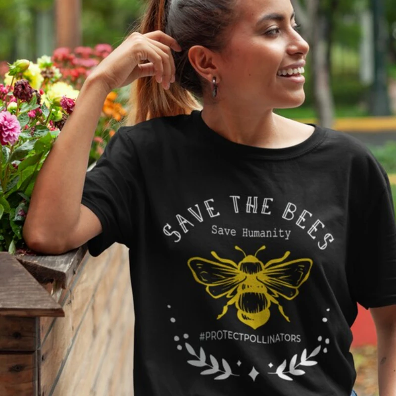 

Save The Bees Save Humanity Protect Pollinators Graphic Tee Shirt 90s Fashion Grunge Aesthetic Women T Shirts Dropshipping Top