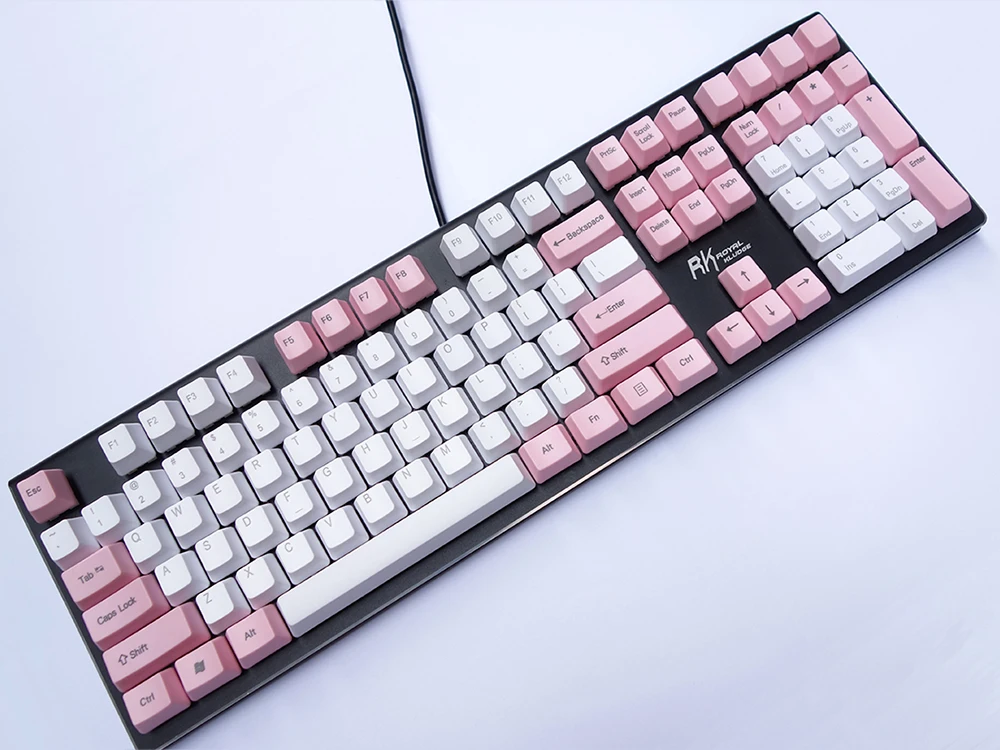 Колпачки для клавиш NPKC OEM PBT розово белые смешанные клавиши ANSI макет 61 клавиша 87 108