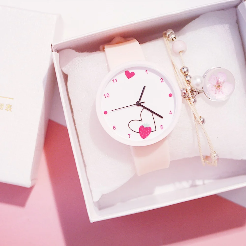 

Girl Children Strawberry Heart Roman Numerals Round Dial Quartz Wrist Watch