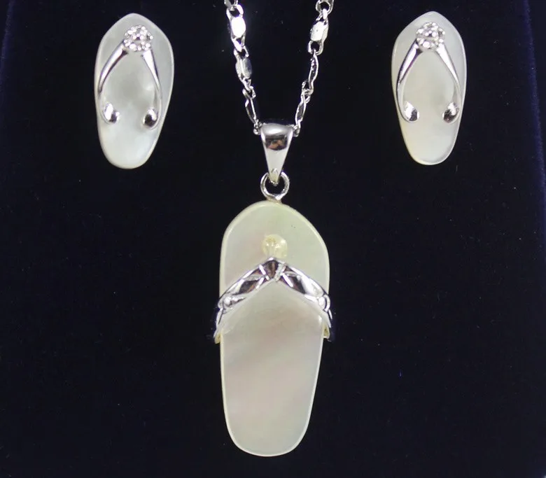

slippers-shaped shell Earring Pendant Chain Jewelry Set