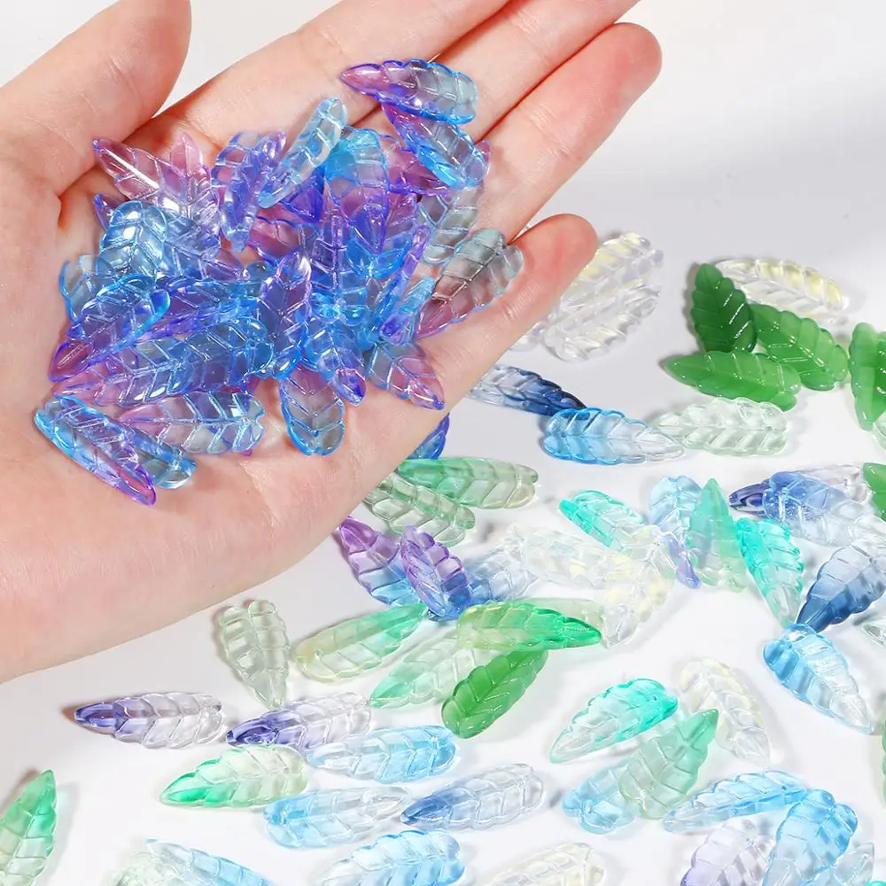 Бусины из стекла с имитацией длинных листьев ручной работы 10 шт. | Украшения и