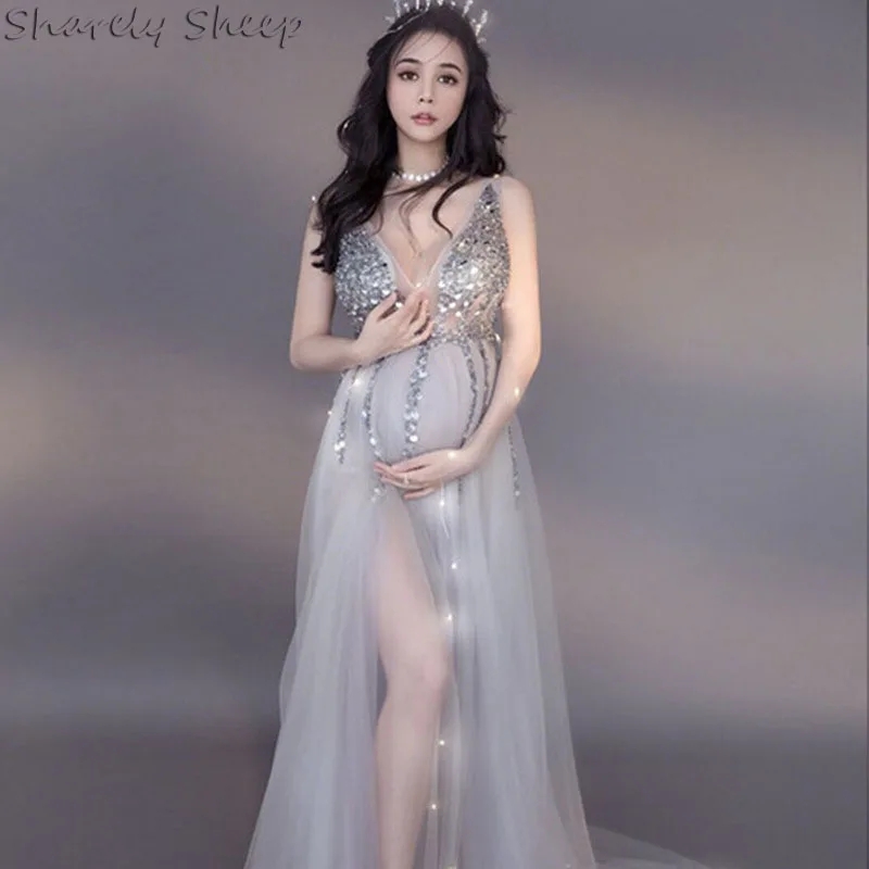 Длинное платье-Русалка для беременных кружевное платье фотосессии Одежда костюм