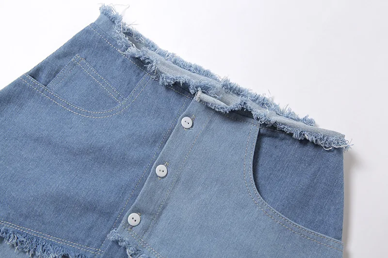 

Streetwear Denim Patchwork Women's Summer 2 Piece Outfits Sexy Halter Irregular Bandage Crop Top + Micro Skirt Two Piece Set