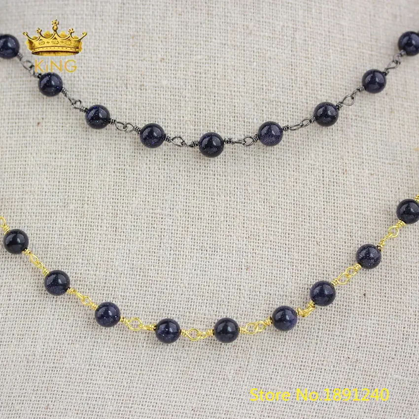 

5meters Smooth Blue Goldstone Round Beads Handmade Chain for Jewelry Making Body Chains DIY Chokers Findings Wholesale Bulk