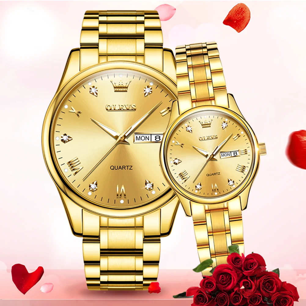Couple quartz wristwatch tungsten steel watchband with calendar lover's watch waterproof men and women fashion clock