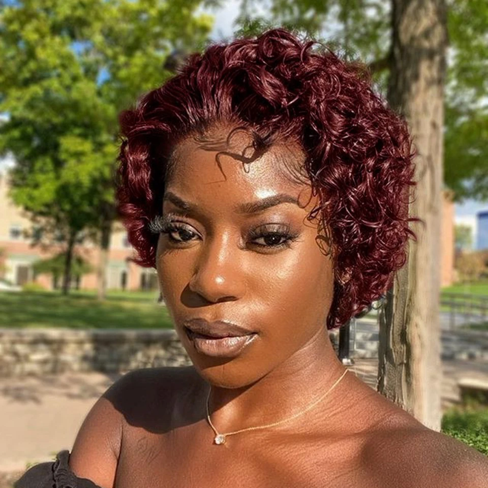 Женский парик цвета Бургунди из красных вьющихся человеческих волос 150%