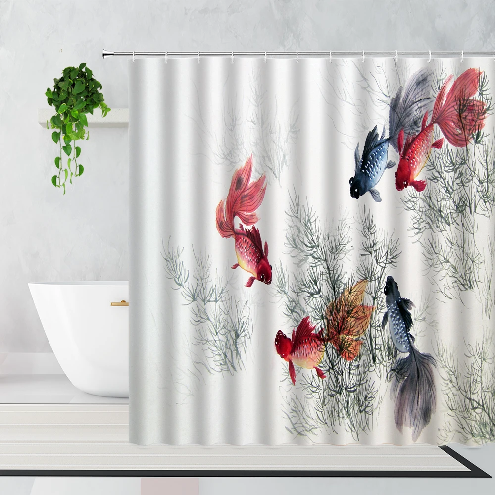 Занавески для душа в китайском стиле с чернильным рисунком кои декоративный фон