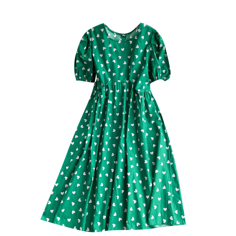 

YIZZHOY Summer Fashion Streetwear Midi Sundress Love Print Dress Women Puff Sleeve O Neck Casual Loose A-line Dresses