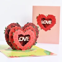 2pcs rose heart origami 3d pop up greeting card invitation for valentines day wedding birthday xmas party souvenirs gift