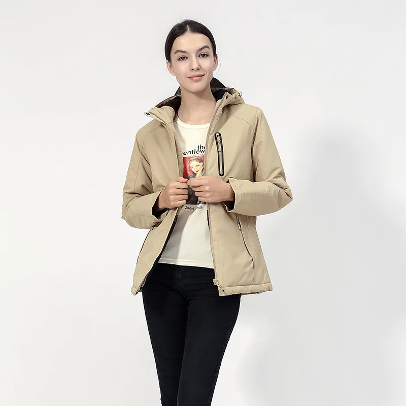 women khaki SAENSHING, жилет с USB подогревом, куртки для женщин, походные куртки, для улицы, водонепроницаемая ветровка, дышащая, для мужчин, для кемпинга, походов, пальто - Цвет: women khaki