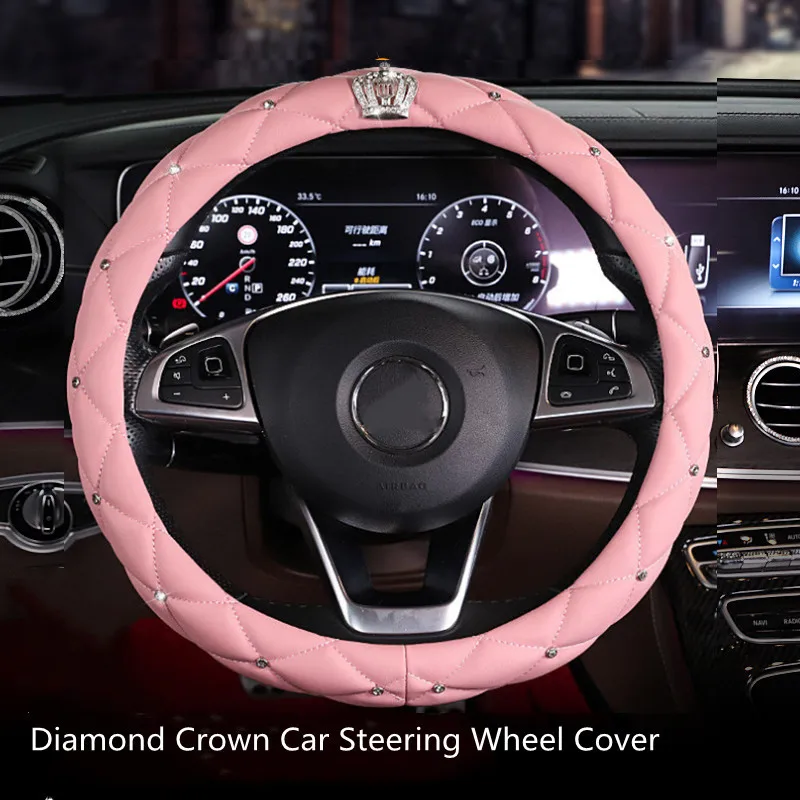 

2021 New Arrival Diamond Crown Bubble Leather Car Steering Wheel Cover Fashion Car Interior Accessories