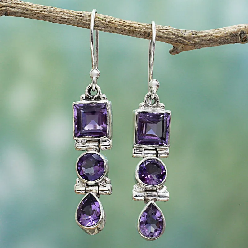 

Fashion Designs Long Water Drop Earrings For Women Crystal Purple Zircon Dangles Pendientes Earrings Wedding Engagement Jewelry