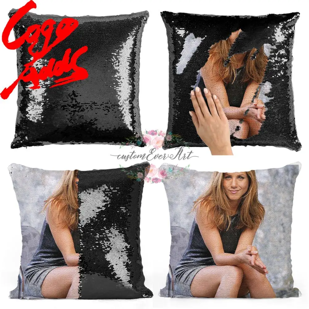 Подушка с блестками Дженнифер Энистон | Наволочка Двухцветная подушка Подарок