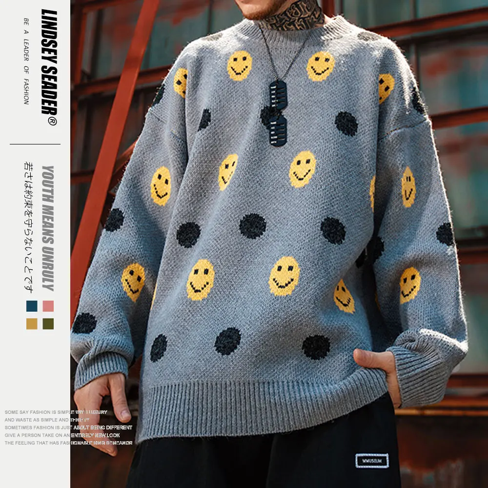 Свитер в горошек со смайликом Lindsey Seader для женщин и мужчин осень 2020 теплый модный