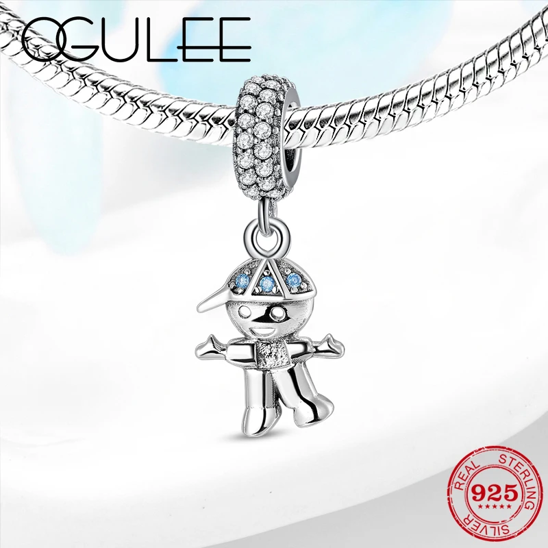 Аутентичная Подвеска для мальчика из стерлингового серебра 925 пробы с голубым