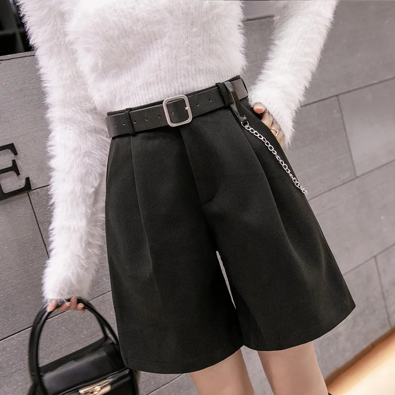 

Костюм шерстяные шорты 2021 Новые широкие брюки с высокой талией повседневные брюки Узкие Широкие шорты с высокой талией Модные женские шорт...