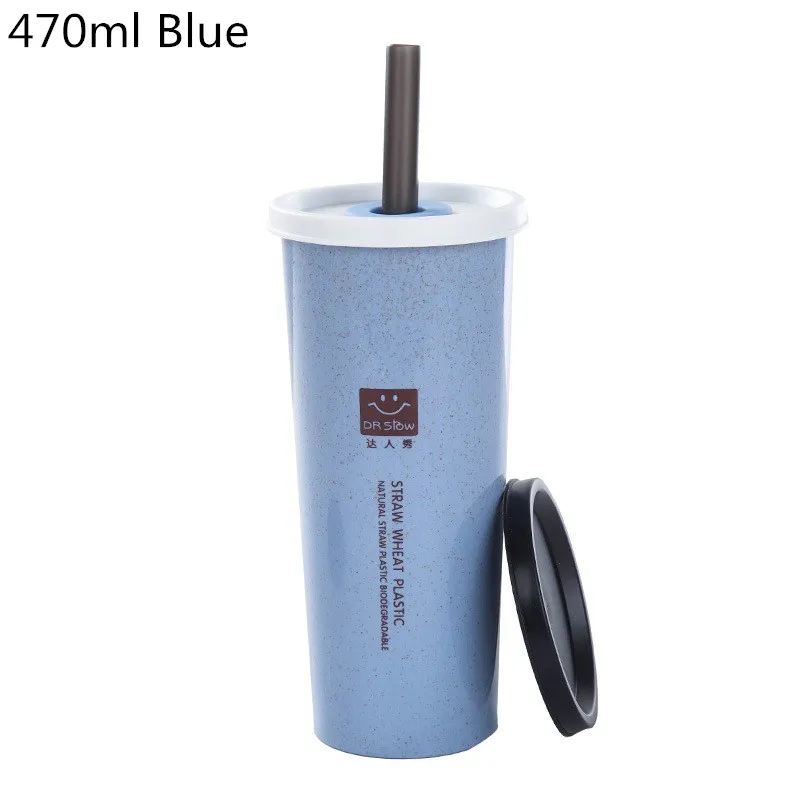470ml blue IVYSHION 470 мл бутылка для воды с соломинкой портативная бутылка для воды для школы, Экологичная бутылка для питья, кухонные гаджеты - Цвет: 470ml blue
