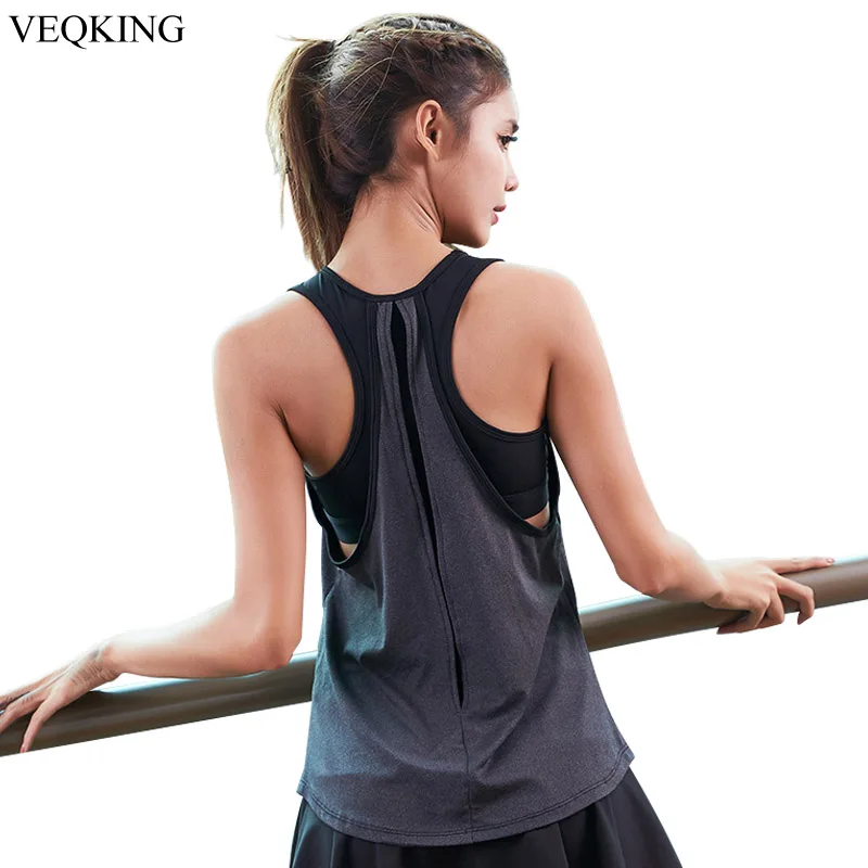 VEQKING рубашка без рукавов для занятий йогой с бюстгальтером дышащая спортивная