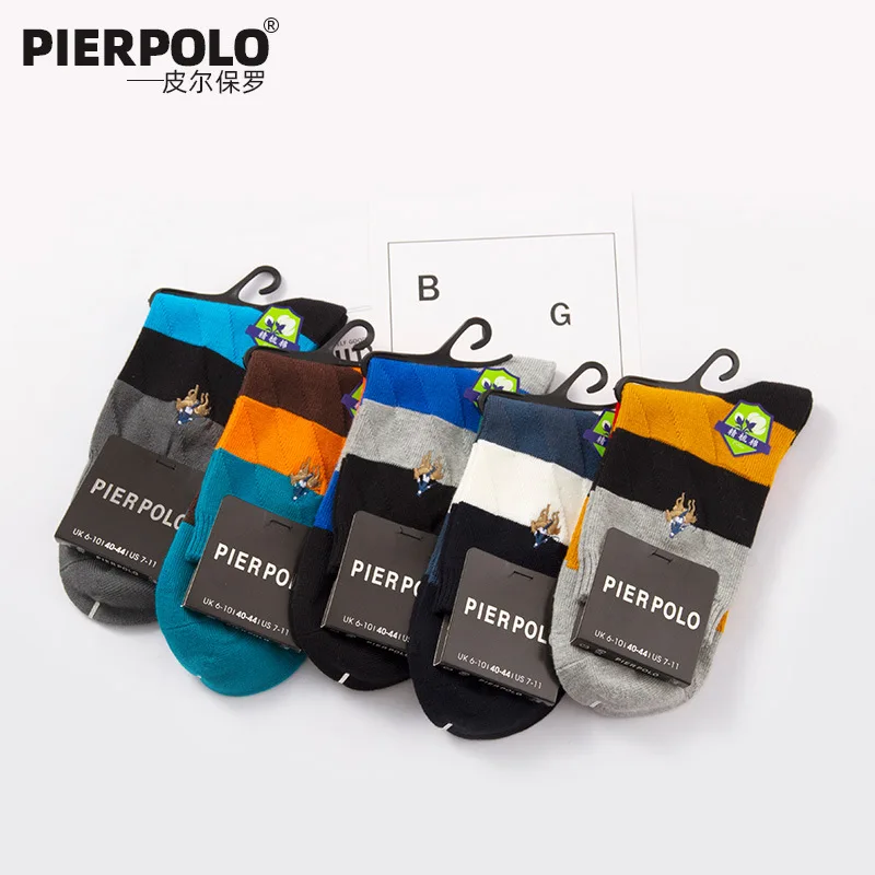 

High Quality Pier Polo New Winter Business Casual Men's Cotton Socks Embroidery Warm Brand Crew Man Socks 5 Pairs/Lot Mix Colors