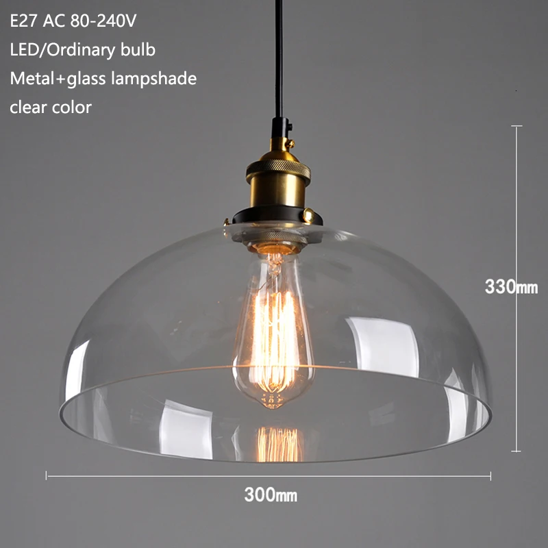 Промышленный современный простой прозрачный/Янтарное цветное стекло подвесной светильник светодиодный E27 с 4 стилями для ресторана/гостиной/кафе/спальни/бара