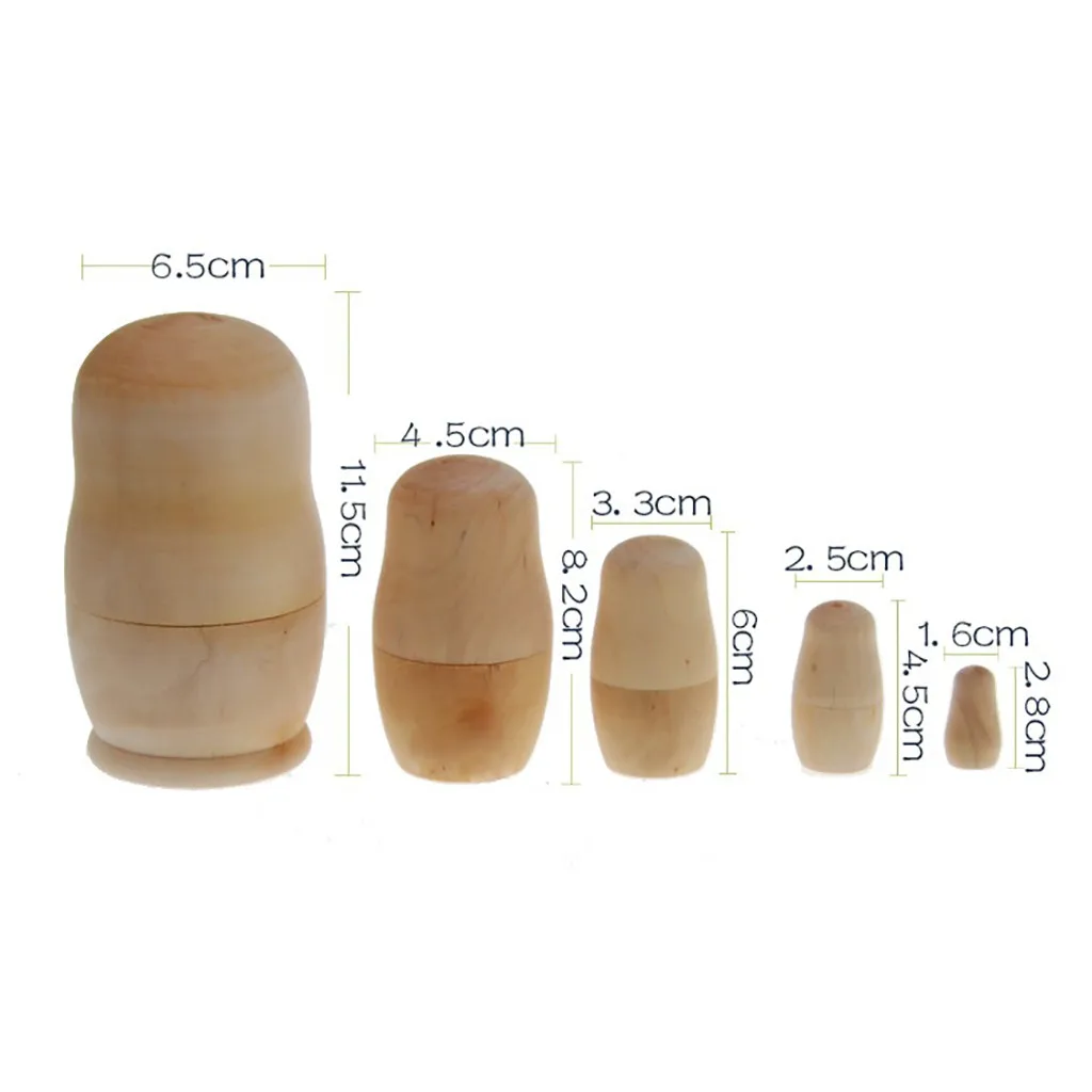 

5 Set Wooden Craft Toys Russian Nesting Doll Blank Matryoshka Wood Unpainted Diy Handicraft Children's Educational Toy Painting