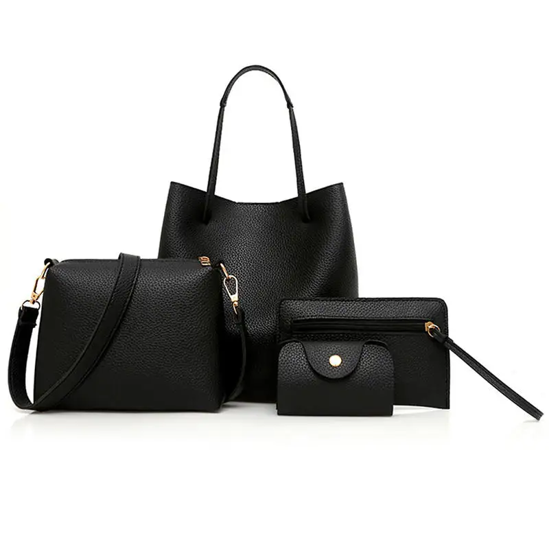 Type2-Black 4 шт./компл. модные женские туфли сумка кисточкой чистая ПУ кожа композитный мешок для Для женщин клатч сумка, большая сумка через плечо сумка-тоут bolso mujer - Цвет: Type2-Black