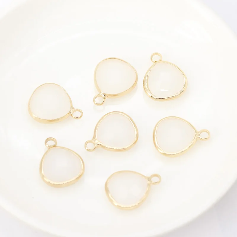 white jade 12p12x13mm Ассорти Сердце Граненый кристалл Обрамленный Подвески со стеклянными шармами соединители серьги фурнитура ювелирные изделия Одежда металлические бусины - Цвет: white jade