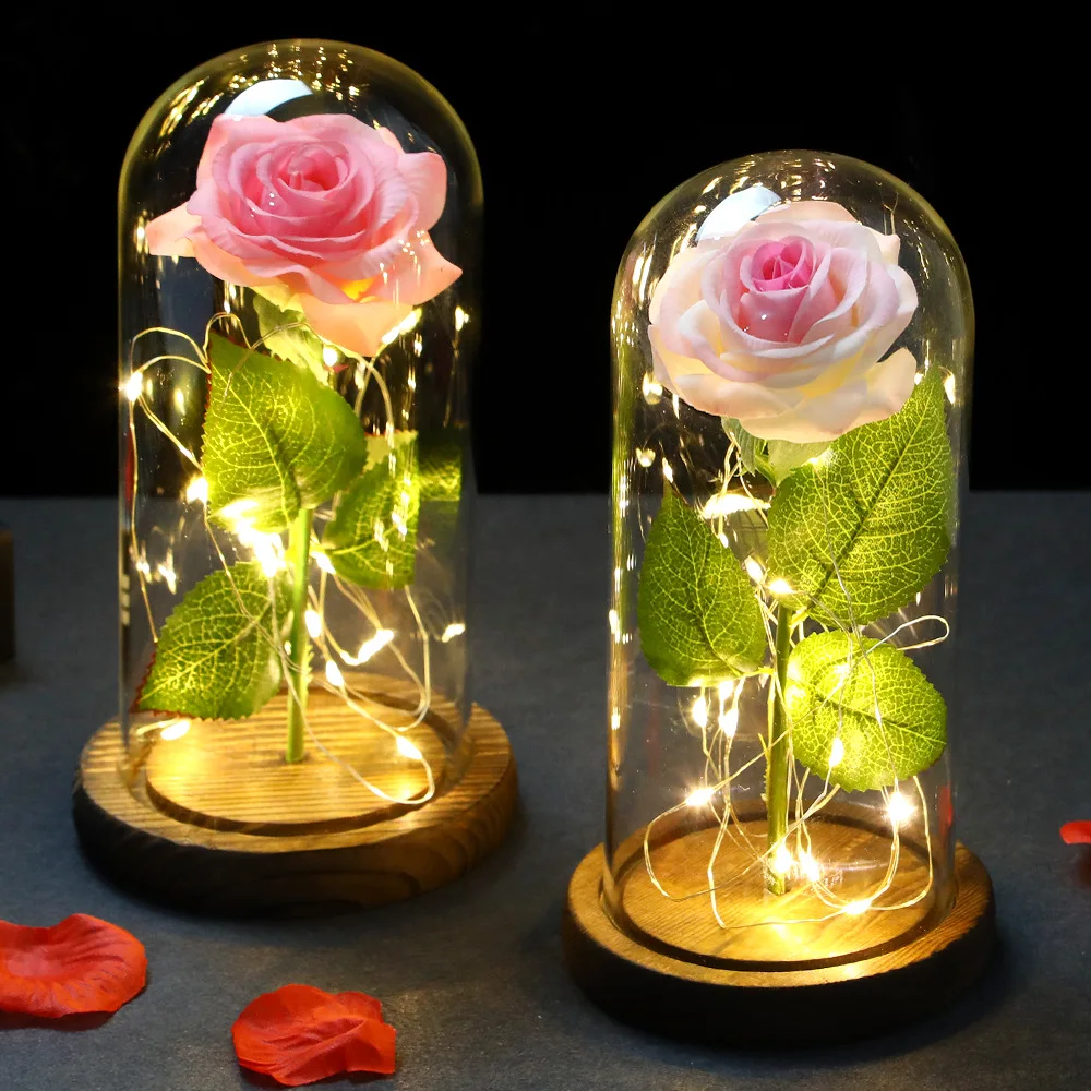 Вечная роза со светодиодный Ной подсветкой красавица чудовище Роза в стеклянном