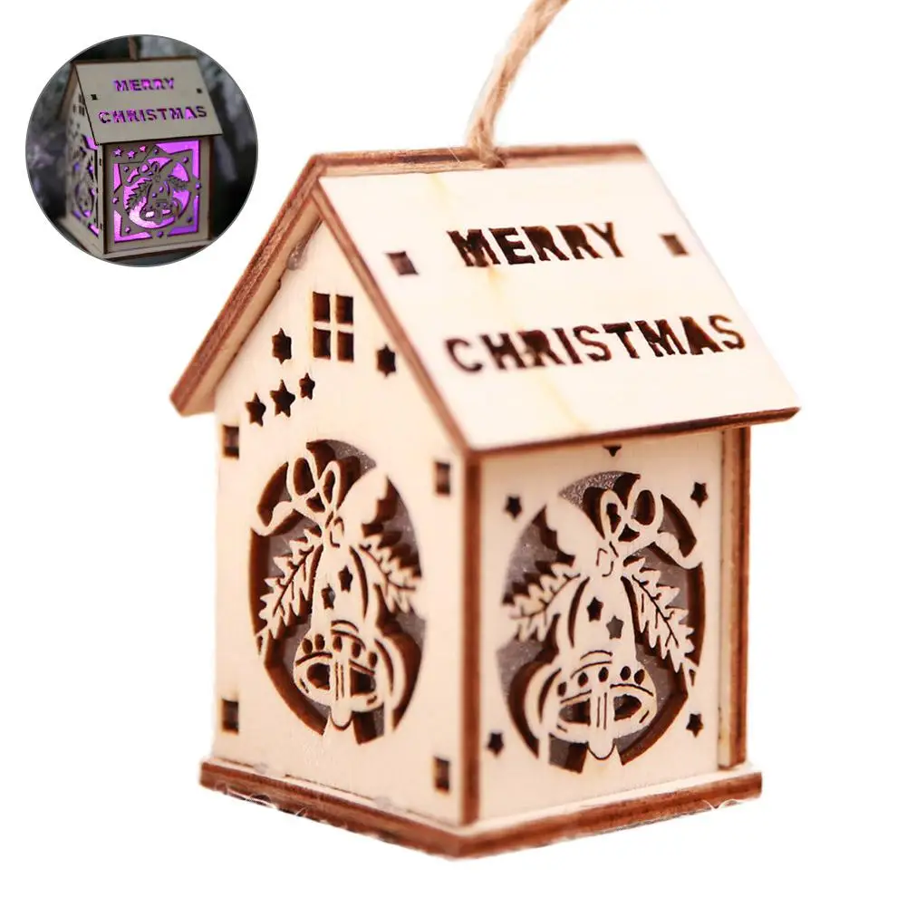 Рождественская подвеска фестиваль светодиодный светильник деревянный дом елка